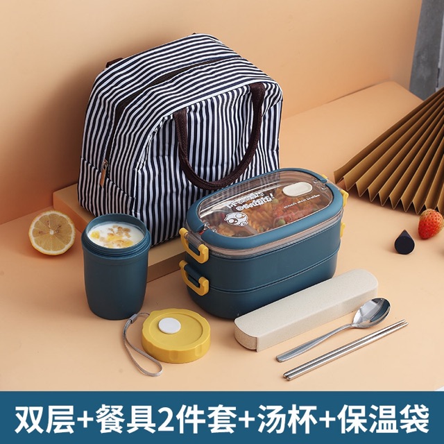 Hộp Cơm Chia Ngăn Cách Nhiệt 2 Tầng Inox cao cấp