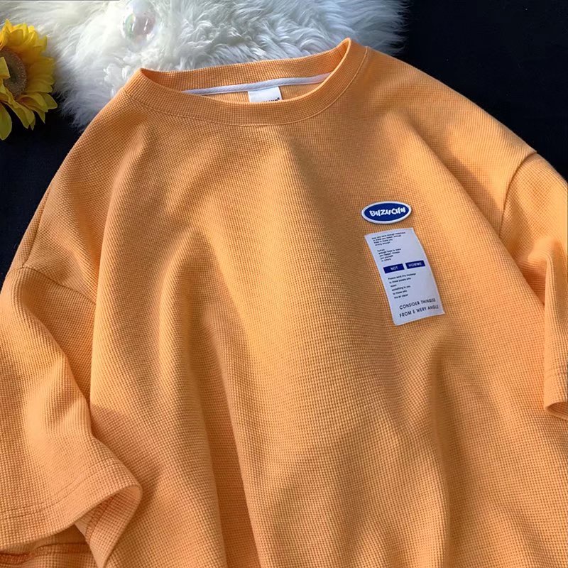 Áo Thun Oversized Vải Waffle [M-3XL] Thời Trang Đường Phố Cho Nam