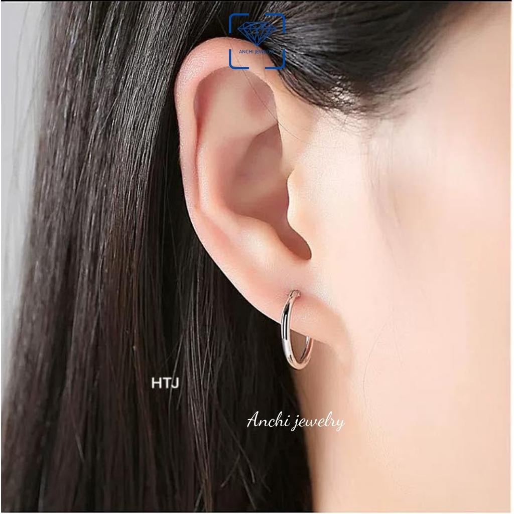 Khuyên tai tròn trơn bi bạc ta nguyên chất - Anchi jewelry