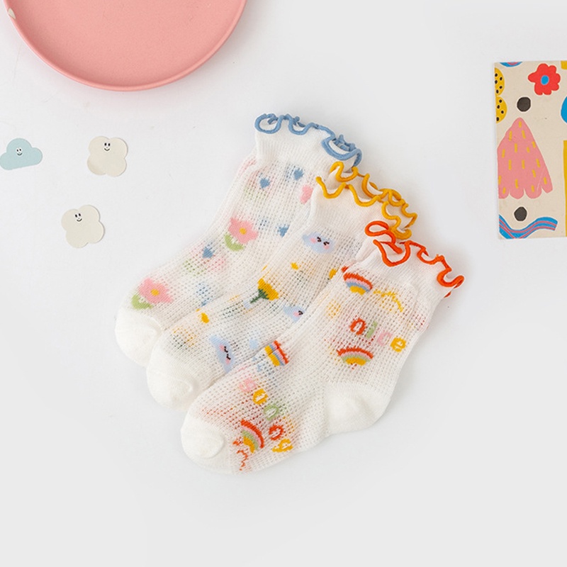 Vớ Cotton Phối Ren Lưới Mỏng Thoáng Khí Thêu Họa Tiết Hoạt Hình Dễ Thương Thời Trang Mùa Hè Cho Bé Trai