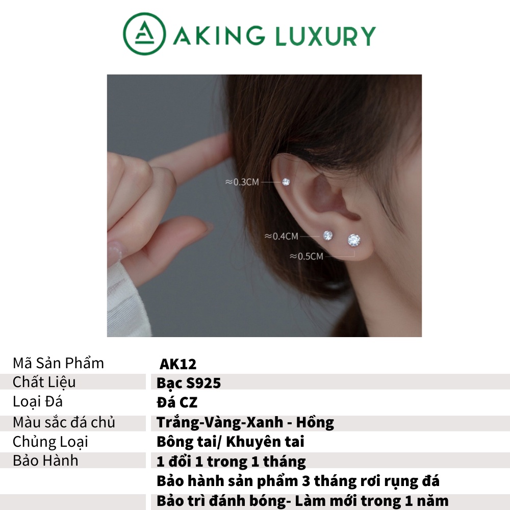 Bông tai nữ AKING LUXURY AK13 ,Khuyên Tai Bạc Nữ Tròn Đính Đá Xinh, khuyên tai nhỏ cho nữ. Bộ sưu tập mới nhất 2021