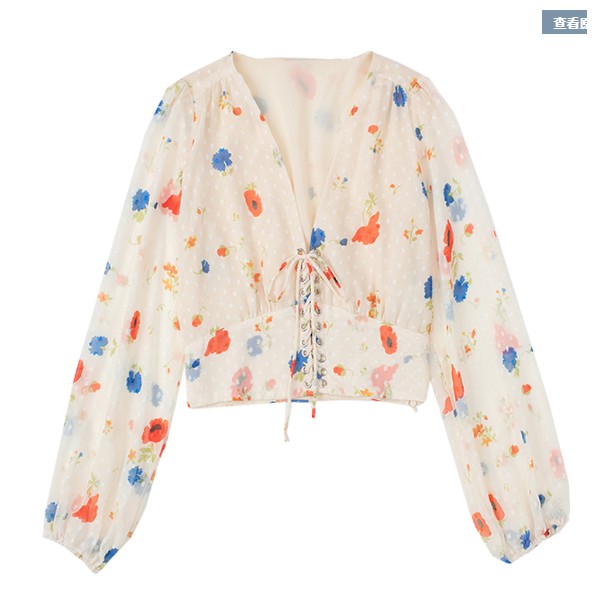 Áo voan bánh bèo hoa nhí buộc dây croptop chiffon công sở đi chơi Hàn Quốc ulzzang