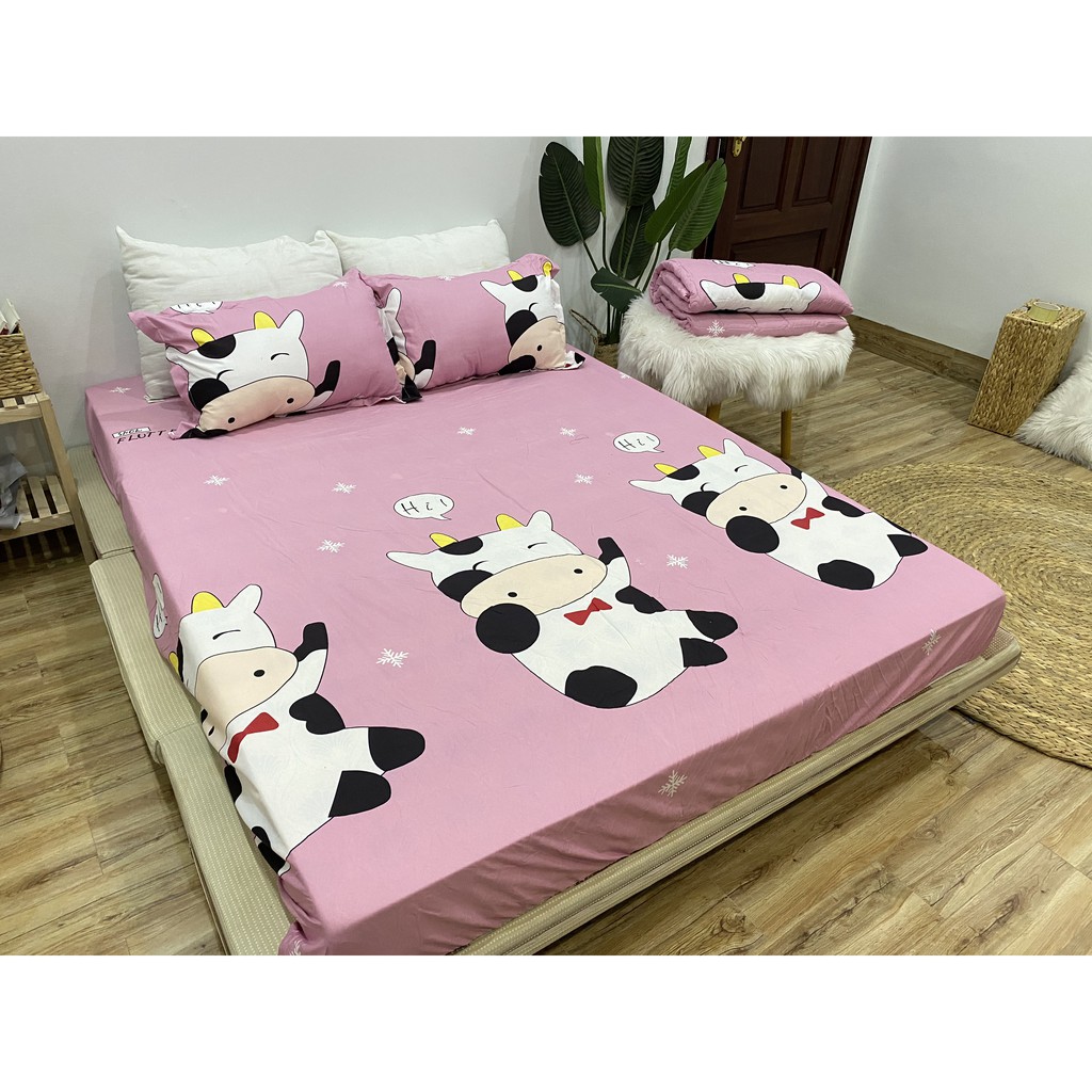 SET GA CHUN VÀ 2 VỎ GỐI NẰM COTTON POLY NGOCANHBEDDING HOT NHẤT HÈ 2021 MẪU BÒ SỮA HỒNG