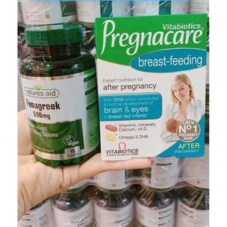 Combo Vitamin sau sinh Pregnacare breast feeding và cỏ Cà ri lợi sữa Fenugreek