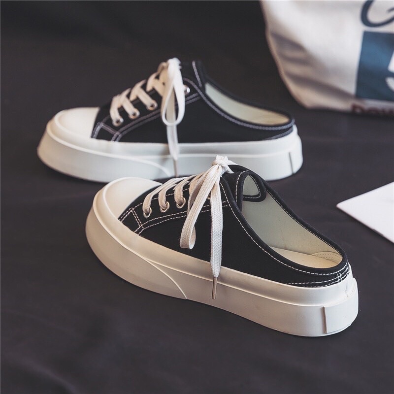 Giày sục sneaker nữ đi học đẹp hai màu đế cao 5 cm loại bigsize JAENIA S002