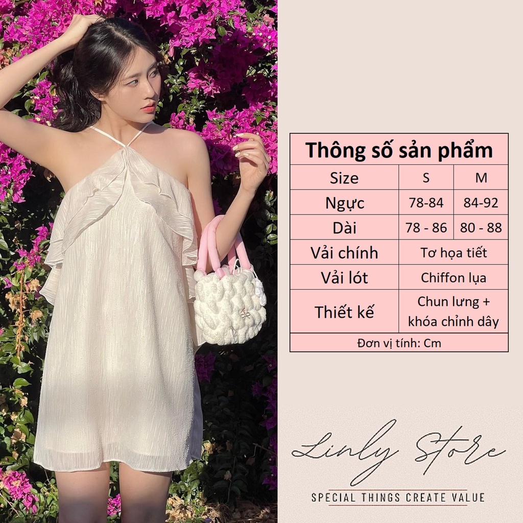 Váy yếm nữ hai dây dáng xòe Linly Store chất tơ họa tiết V-VHD2