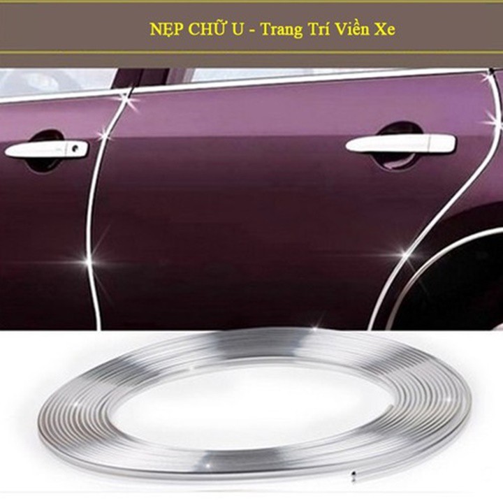 15m Dán viền trang trí xe hơi mạ crom- Nẹp chữ U trang trí, mạ chrome, u lõi thép