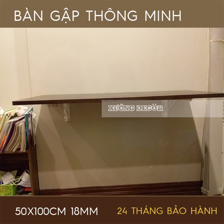 Bàn gập thông minh treo tường 50x80 - 50x100 gỗ tự nhiên nâu óc chó dầy 18mm tải 50-70kg