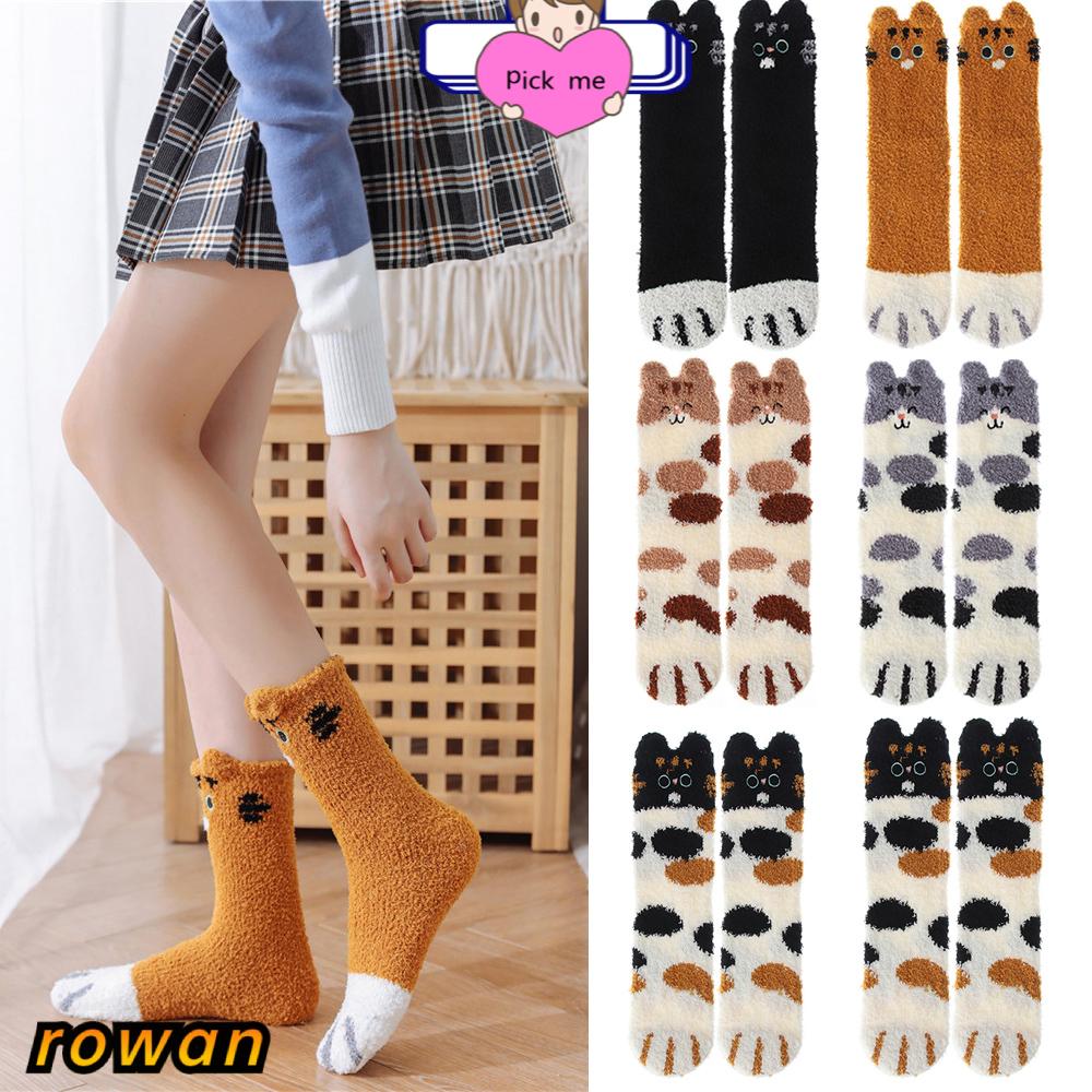 Vớ nhung cashmere mềm dày ấm áp lông xù họa tiết móng vuốt dễ thương thời trang