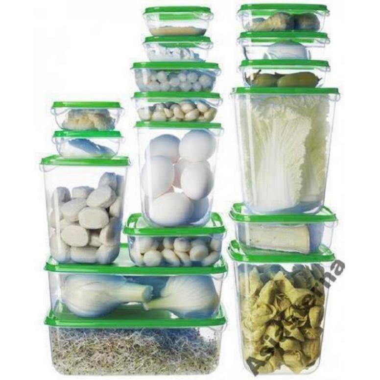 Bộ 17 Hộp Đựng Thức Ăn, Thực Phẩm Bảo Quản Tủ Lạnh Đủ Kích Cỡ