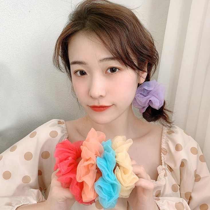 Dây buộc tóc,  Cột tóc scrunchies vải voan kính trơn nhiều màu thanh lịch siêu hot cho nữ, / giày thể thao97