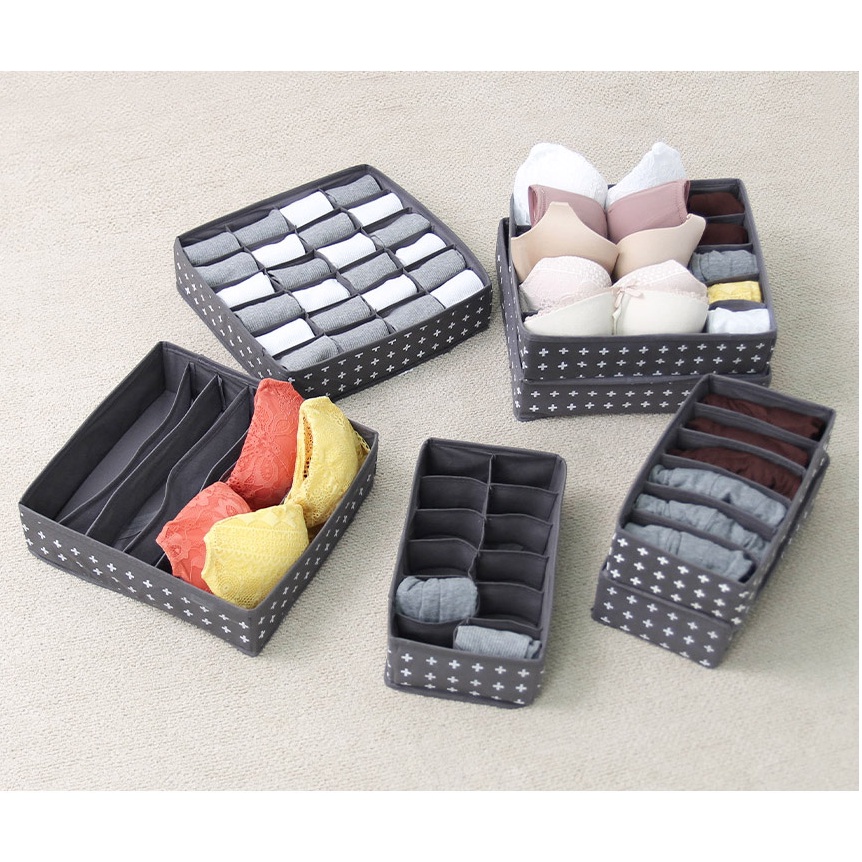 Hộp Đựng Đồ Lót Gấp Gọn- Combo Hộp Đựng Đồ Lót 6 +7+ 24 Ngăn