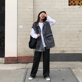 Áo Gile Bò Nam Nữ Phong Cách Cá Tính, Áo Khoác Jeans Dáng Rộng Ulzzang Unisex Hàn Quốc Màu Xanh Màu Đen