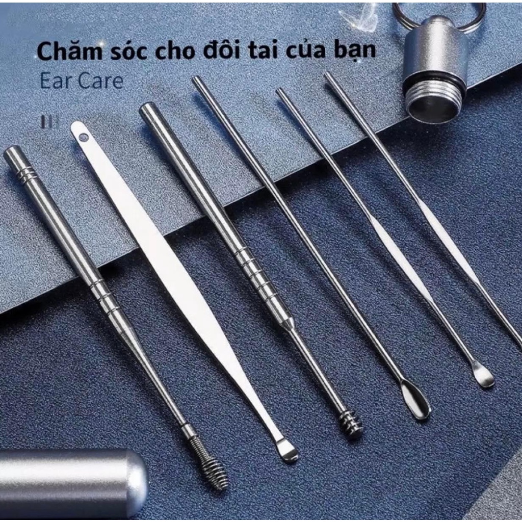 Bộ dụng cụ ngoáy tai  nhỏ gọn kèm hộp, vệ sinh, làm sạch hiệu quả  Bộ dụng cụ vệ sinh tai bằng thép an toàn 01482