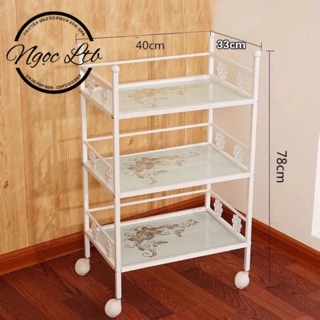 Xe đẩy, kệ spa 3 tầng kính, khung hoa