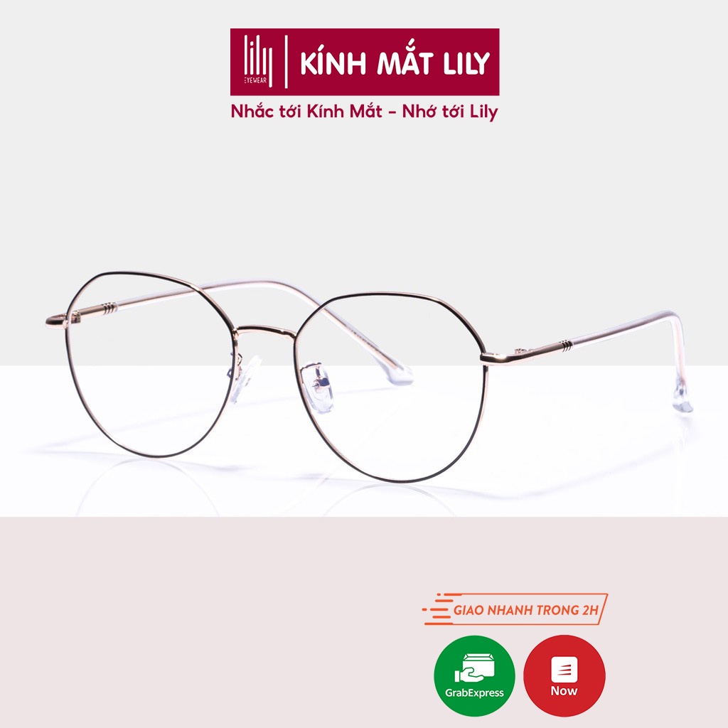 Gọng kính cận nữ LILYEYEWEAR kim loại thiết kế mắt tròn thanh mảnh màu sắc thời trang 2984