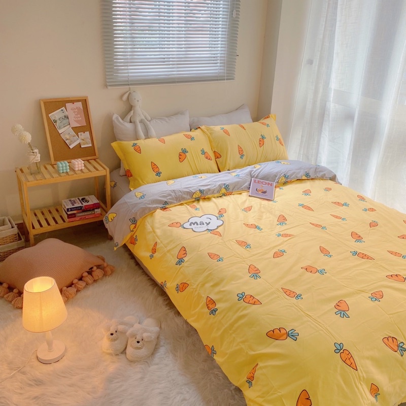 Bộ chăn ga gối Cotton Poly họa tiết cà rốt MÂY BEDDING đủ kích thước nệm