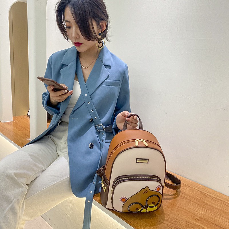 Balo da nữ dễ thương hình gấu đeo kính mẫu mới thời trang giá rẻ DIOMI