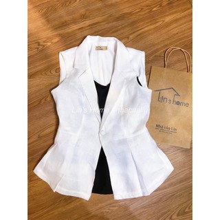 S037 - áo vest linen trắng