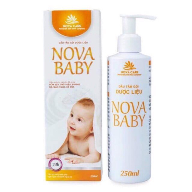 Dầu tắm gội dược liệu Nova Baby – Ngừa rôm sảy, mẩn ngứa, hăm tã, thuỷ đậu cho trẻ, hương thơm dược liệu nhẹ nhàng.