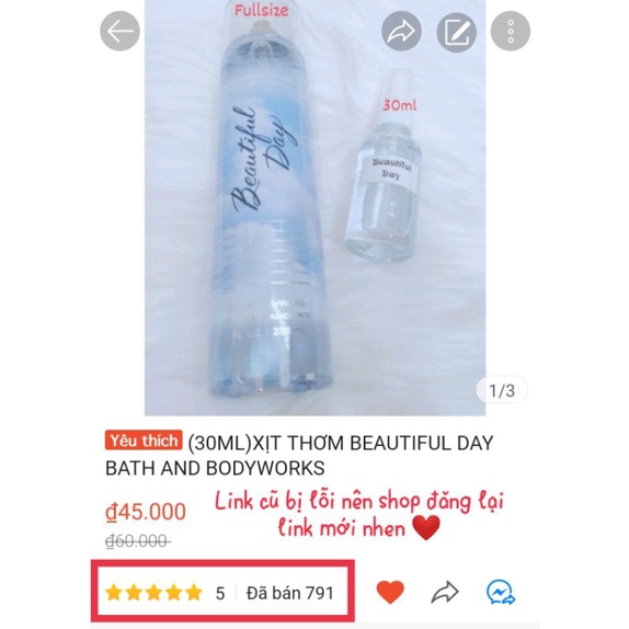 (30ML) XỊT THƠM BEAUTIFUL DAY BATH AND BODYWORKS