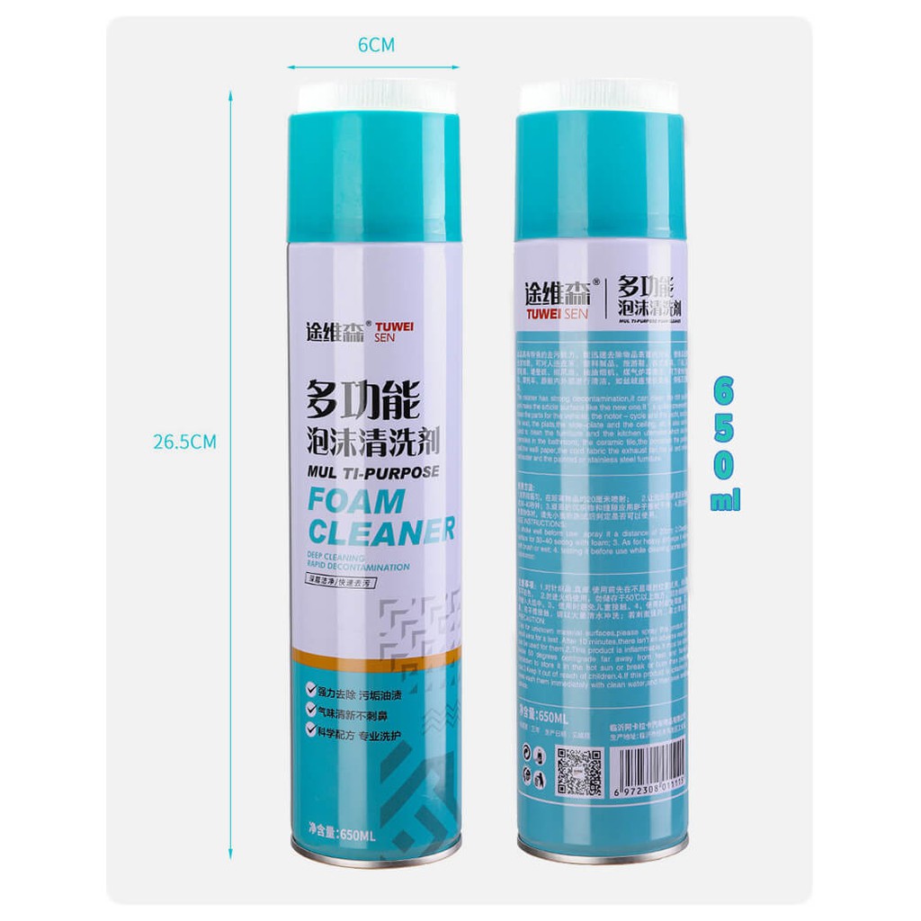 Bình Xịt Tạo Bọt FOAM CLEANER TuWeiSen Kèm Đầu Chải Vệ Sinh Đồ Da Đa Năng [650ml TẶNG KHĂN]