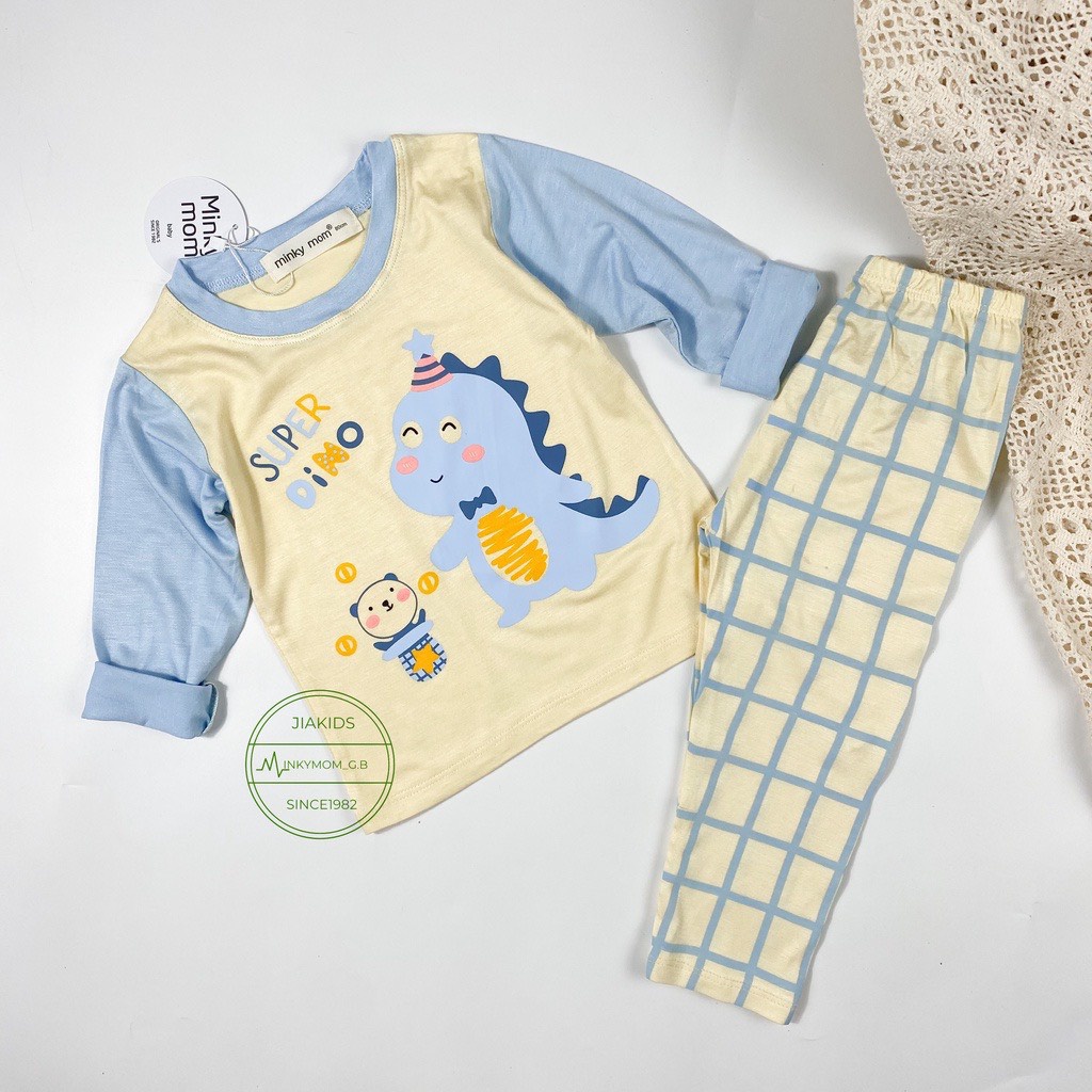 [SALE] Bộ Quần Áo Bé Gái, Bé Trai Minky Mom Động Vật Quần Kẻ, Bộ Dài Tay Thun Lạnh Cho Bé Mặc Nhà MKMTD2231