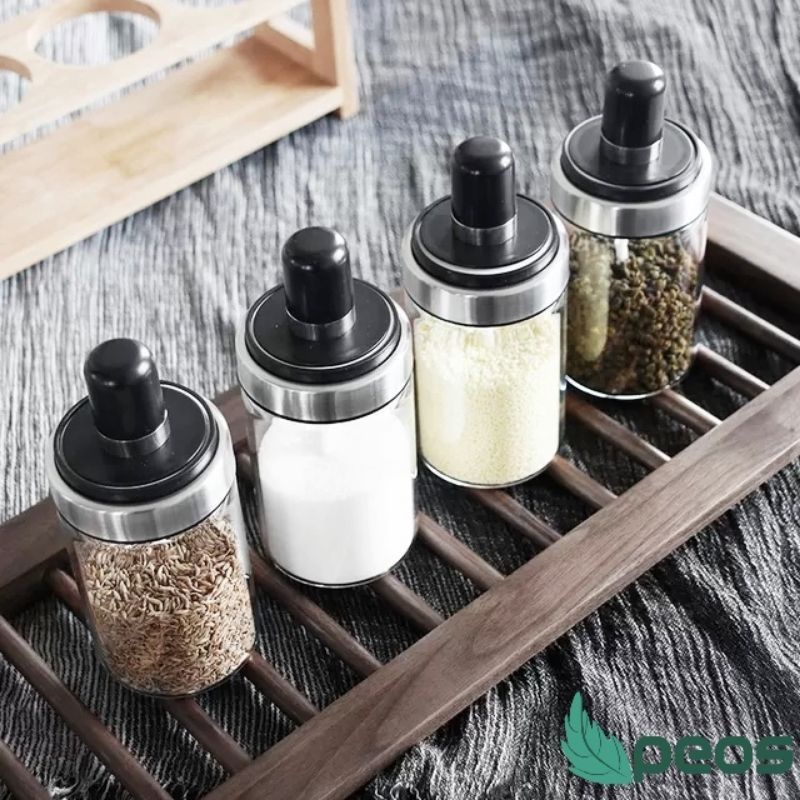 (FREESHIP) Hũ Đựng Gia Vị Thủy Tinh 250ml Kèm Muỗng Cao Cấp