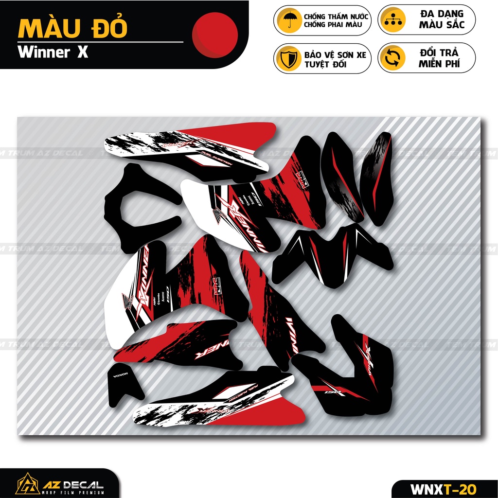 Decal Trùm Winner X Phong Cách Brush | WNXT-20 | Tem Team Hình Dán Trùm Chống Nước, Màu Đen Đỏ, Xanh Dương, Xanh Lá