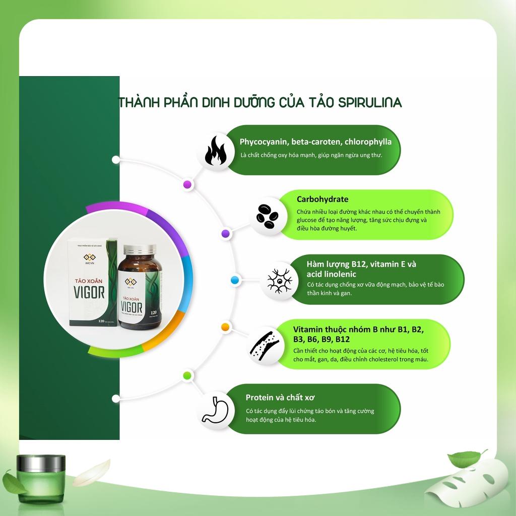 Tảo xoắn spirulina, tảo xoắn VIGOR nguyên chất viên nén 60 viên VIGOR Toàn Tâm