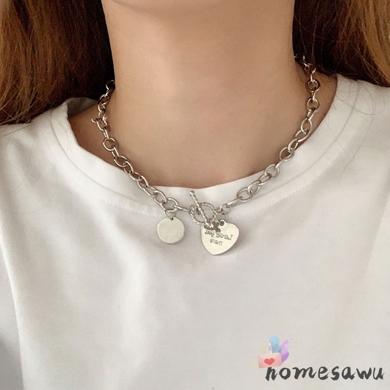 【HSU】Dây Chuyền/ Vòng Tay Kim Loại Phối Mặt Hình Trái Tim Khắc Chữ Thời Trang Cho Nữ