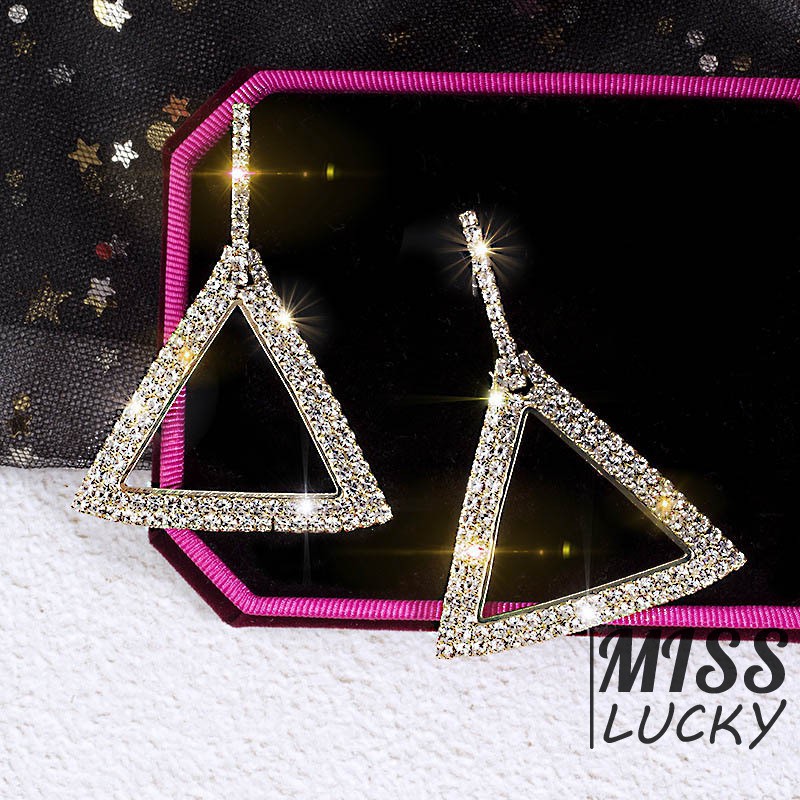 Bông tai tam giác đính đá thiết kế đơn giản sang trọng cho nữ