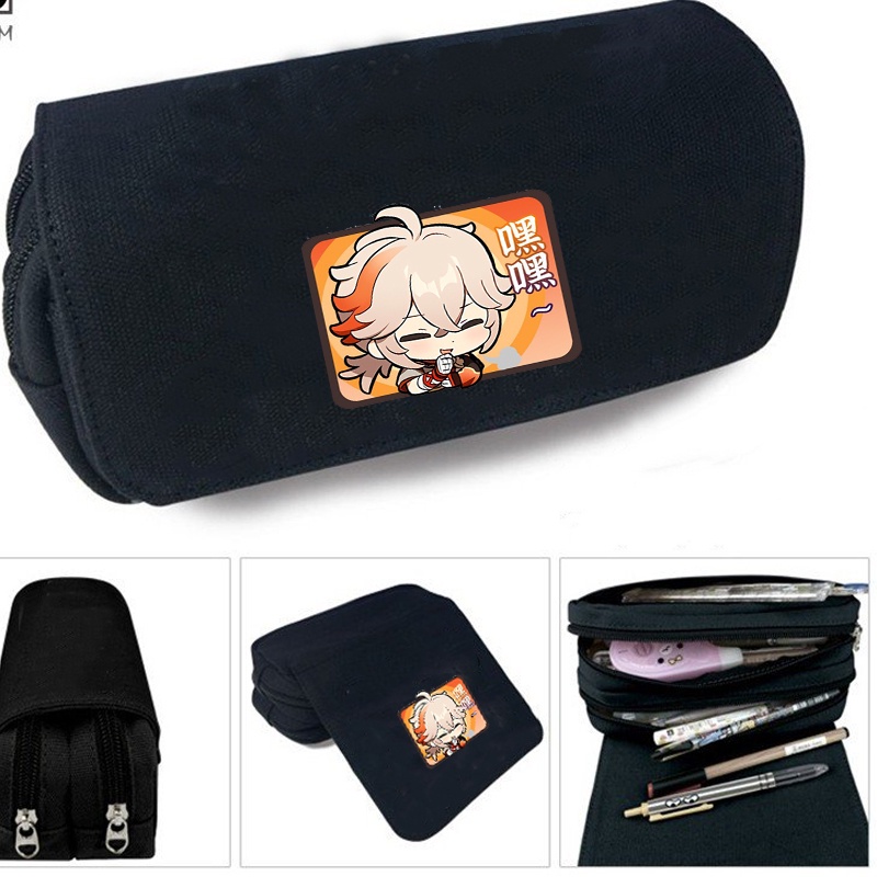 Hộp bút vải canvas khóa trắng GENSHIN IMPACT ver CHỮ NHẬT game anime chibi đi học tiện lợi