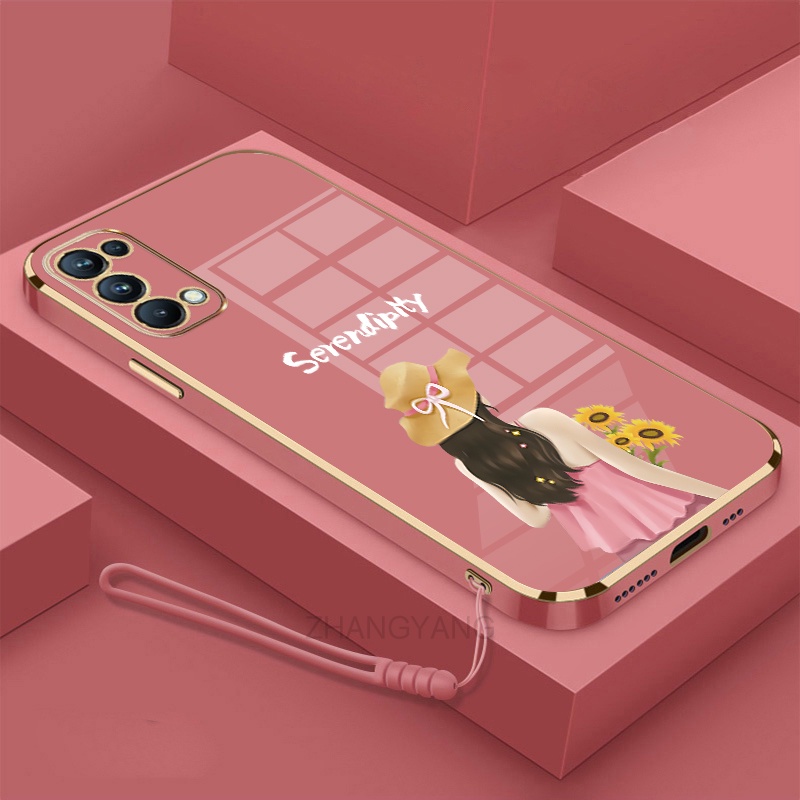 Ốp lưng oppo reno 4 oppo reno 5 Ốp Điện Thoại TPU Silicon Viền Mạ Màu Hình Cô Gái Xinh Đẹp Cho oppo reno 4 oppo reno 5