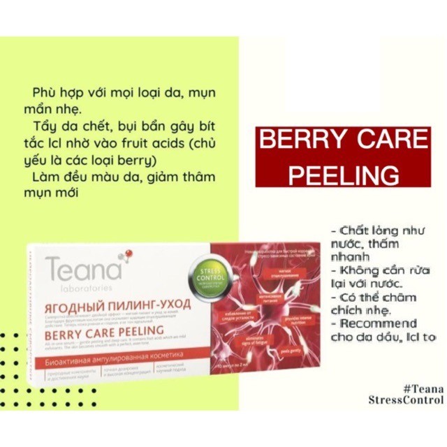 Serum Teana Stress Control Berry Care Peeling tẩy da chết hoá học nhẹ nhàng, làm da bóng mịn, se lỗ chân lông