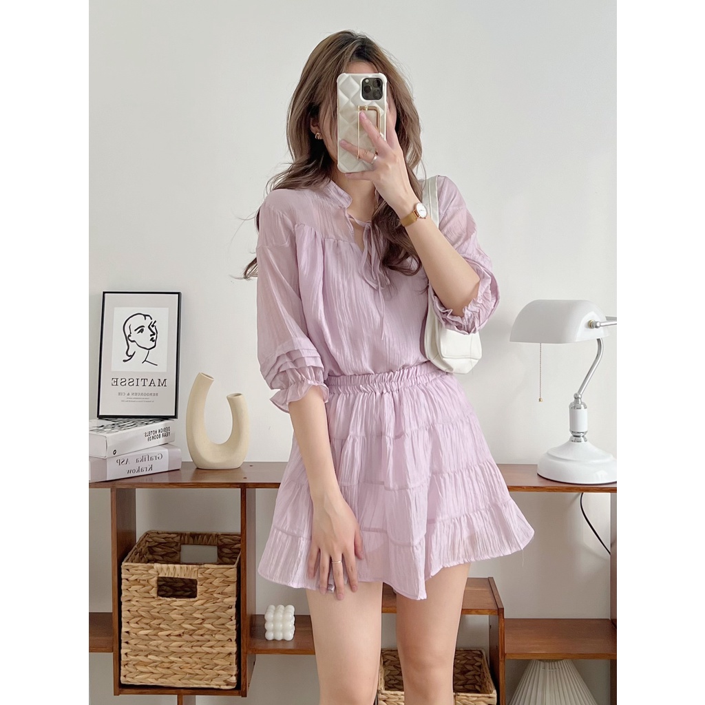 Set áo chân váy voan tơ tiểu thư Hàn Quốc, đồ bộ nữ bánh bèo siêu xinh Rubyshop94