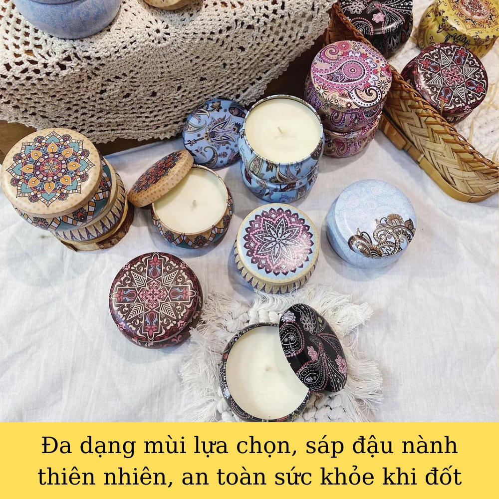 Nến thơm trang trí phòng SWEET HOME hũ thiếc cao cấp làm từ sáp đậu nành giúp khử mùi phòng,decor phòng