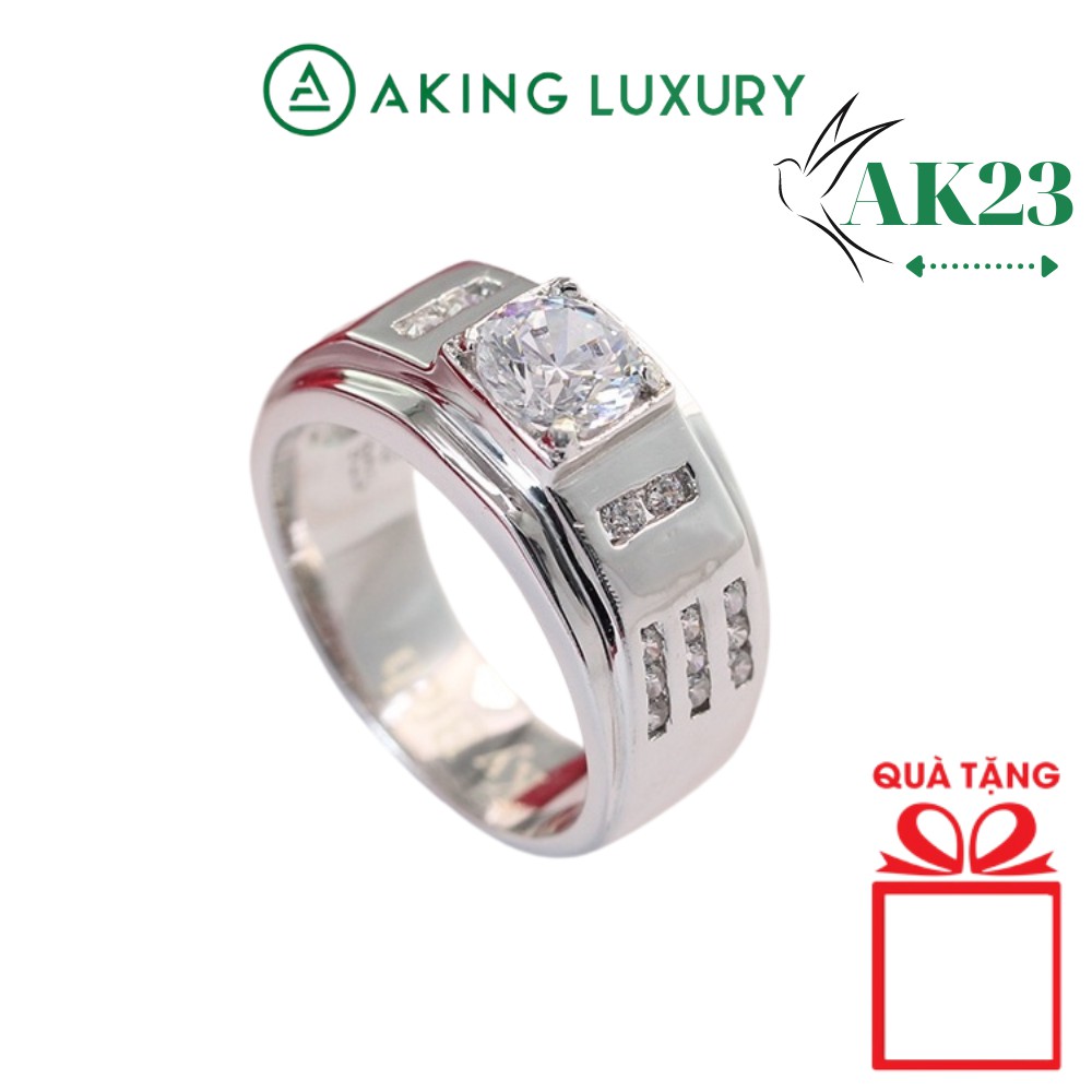 Nhẫn bạc nam  AKING LUXURY AK23 cao cấp, Nhẫn bạc nam thật đẹp đính đá tôn lên vẻ lịch thiệp , nam tính