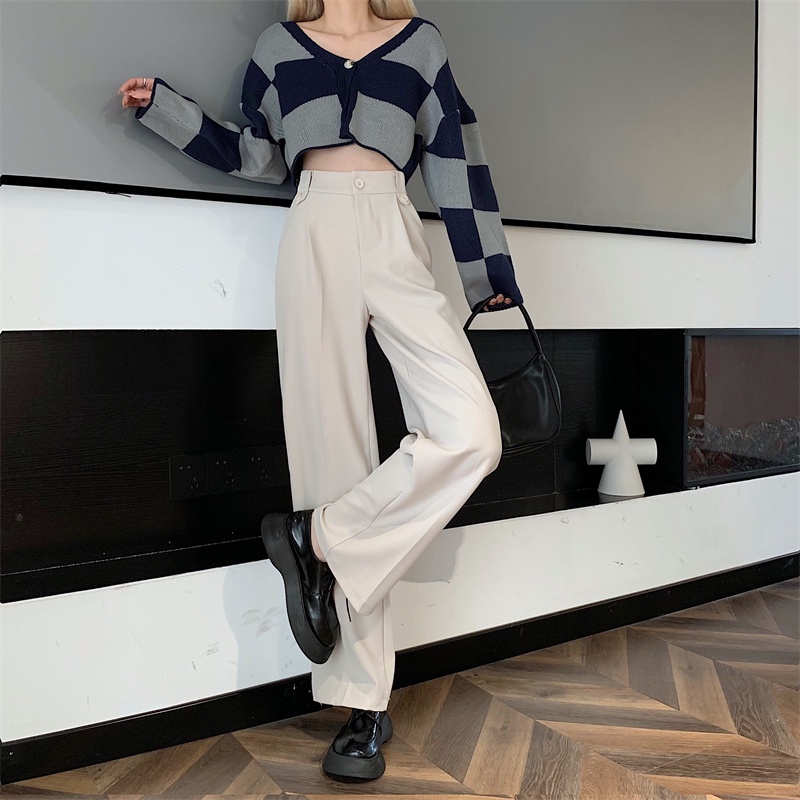 Quần dài ống rộng lưng cao thời trang Hàn Quốc