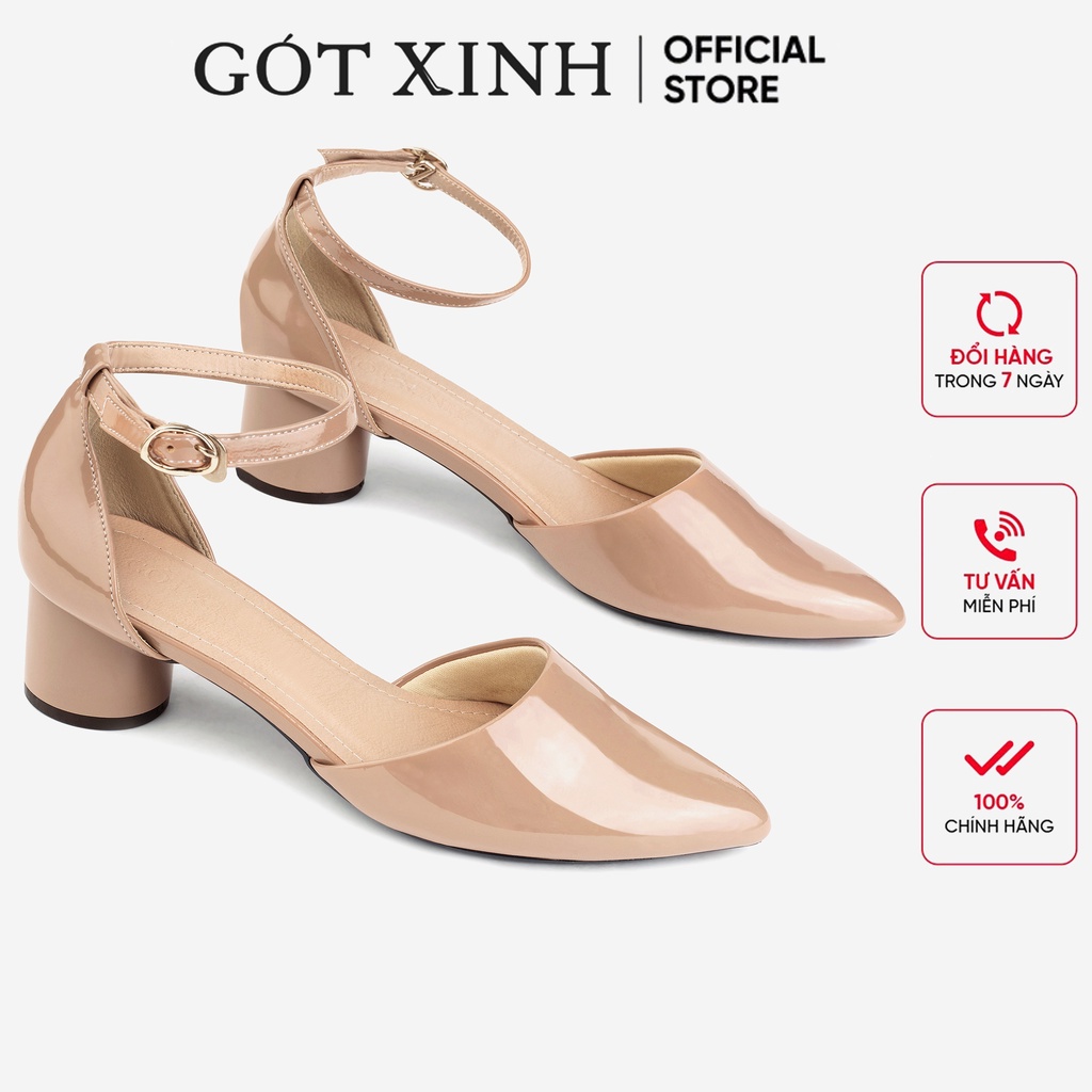 Giày cao gót nữ GÓT XINH G14 da mềm cao 5cm gót tròn có quai hậu