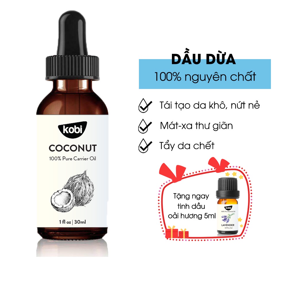 Dầu nền KOBI Carrier oil 30ml 100% nguyên chất, tặng tinh dầu oải hương 5ml