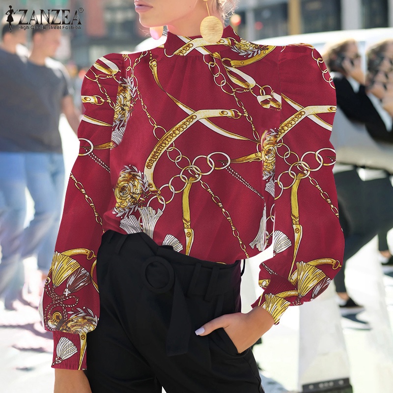 Áo sơ mi kiểu ZANZEA tay dài in họa tiết phong cách vintage thanh lịch thời trang dạo phố cho nữ