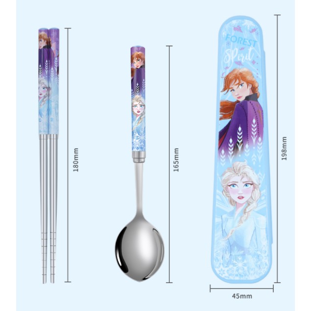 Bộ muỗng đũa inox in hình Elsa, McQueen - Disney Kèm hộp đựng cho bé