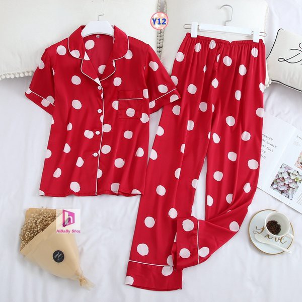 Pijama Lụa Tay Ngắn Quần Dài Y12