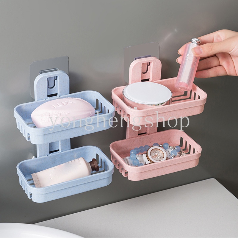Giá đỡ xà phòng hai tầng gắn tường không đục lỗ cho nhà bếp/phòng tắm