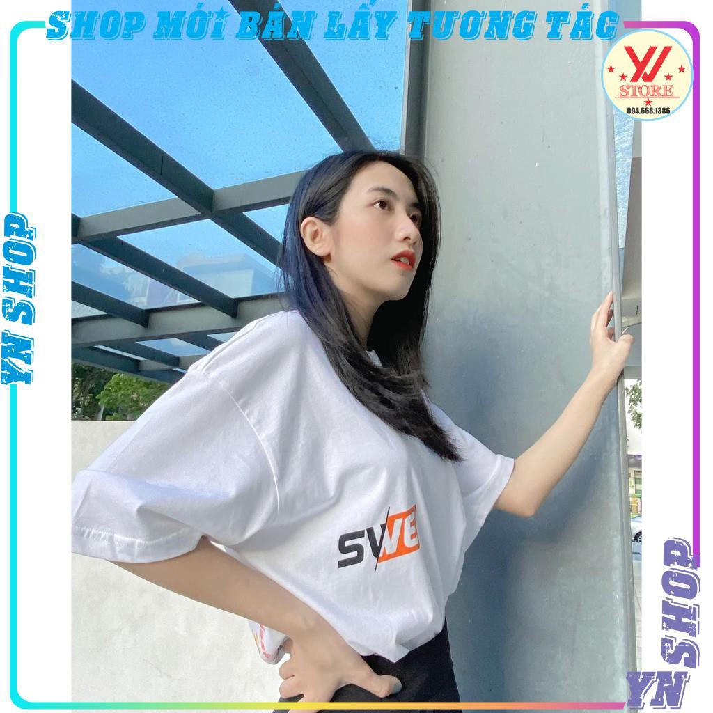 Áo Thun Form Rộng Tay Lỡ in Hình Nhiều Logo SWE, áo phông nam nữ Phong Cách Ulzzang Hàn Quốc SmileZ