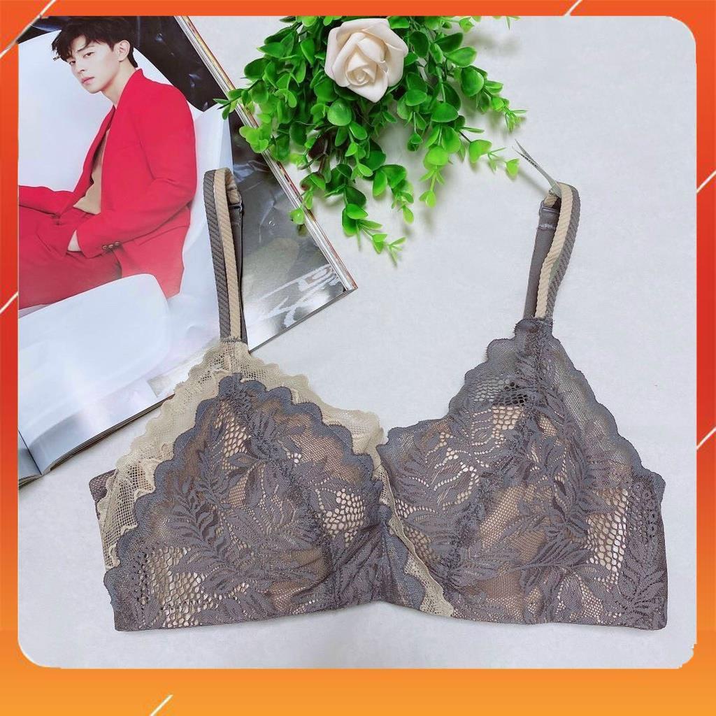 Áo ngực siêu mềm, Áo lót nữ không gọng nâng ngực, đệm mút 3cm phối ren tiểu thư, Mã A7953