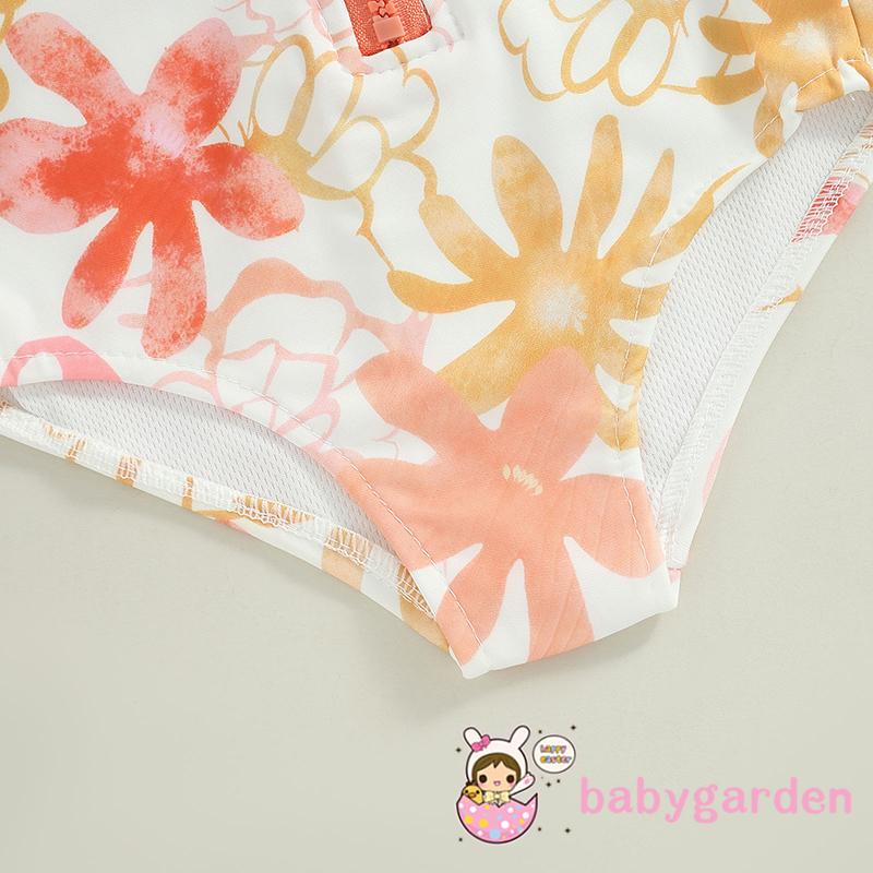 Bộ Đồ Bơi Một Mảnh Tay Dài Cổ Tròn In Hoa Có Khóa Kéo Thời Trang Dành Cho Bé Gái 1-5 Tuổi