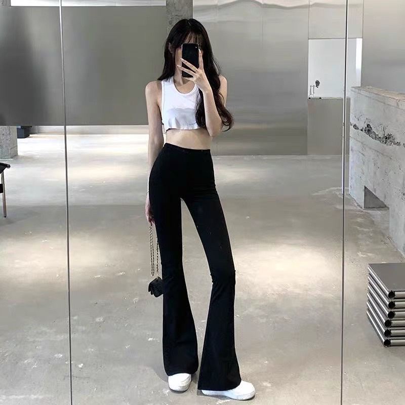 Quần ống loe SamSu nữ lưng cạp cao co giãn form đẹp legging bigsize vải Umi Hàn dày dặn dáng dài Q25