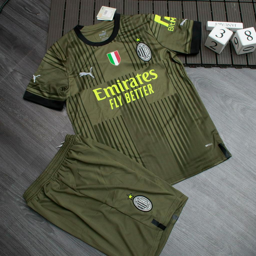 Bộ quần áo đá banh CLB AC Milan xanh rêu mẫu 2023/24_ Hàng cao cấp Thailand